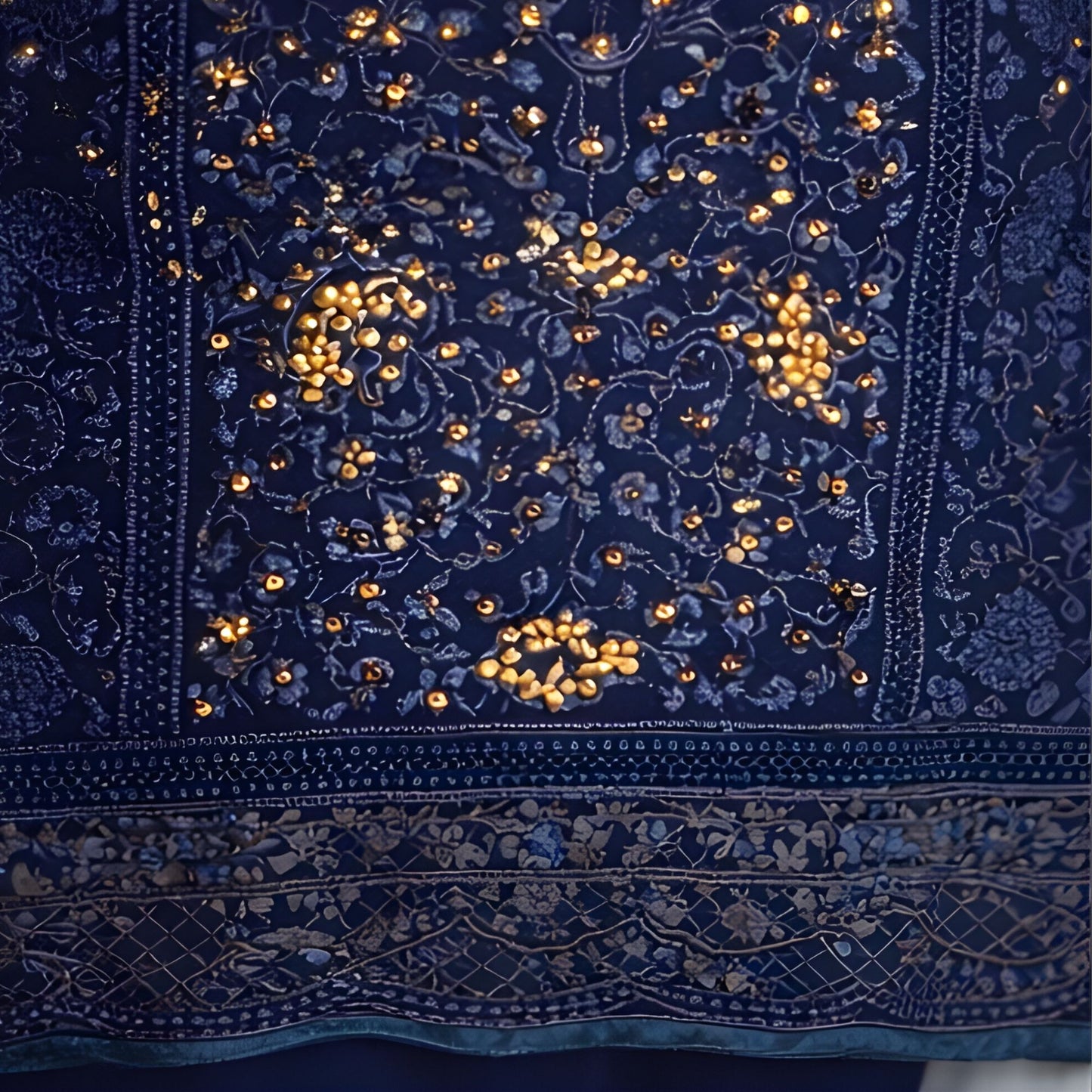 Blue Embroidered with Chiffon Dupatta