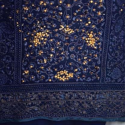 Blue Embroidered with Chiffon Dupatta