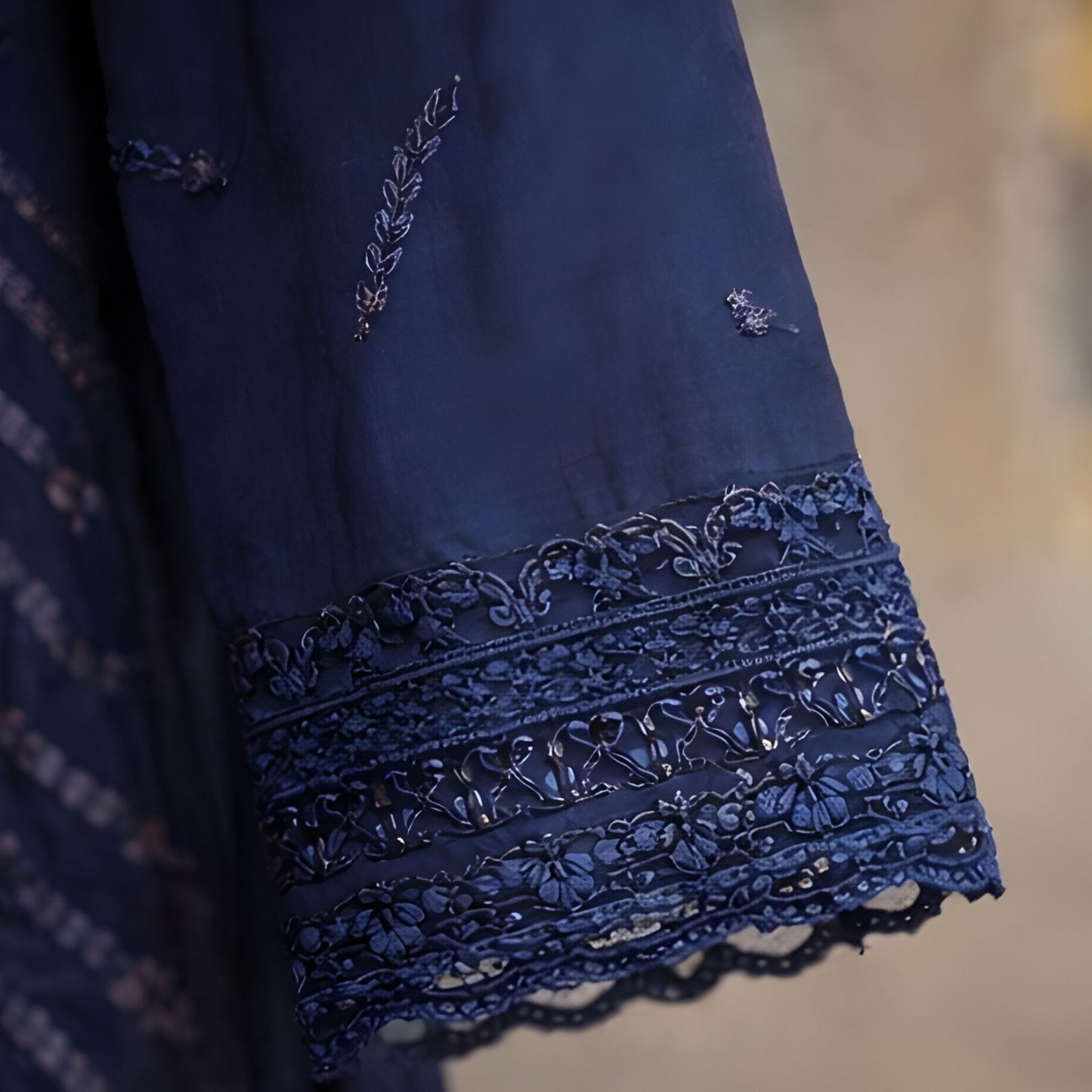 Blue Embroidered with Chiffon Dupatta