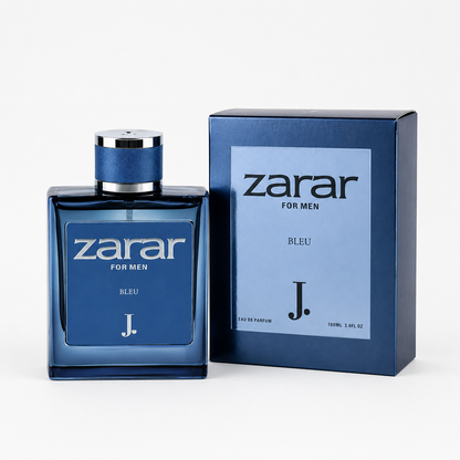 J. Zarar Bleu Eau de Parfum for Men 100ml bottle and box