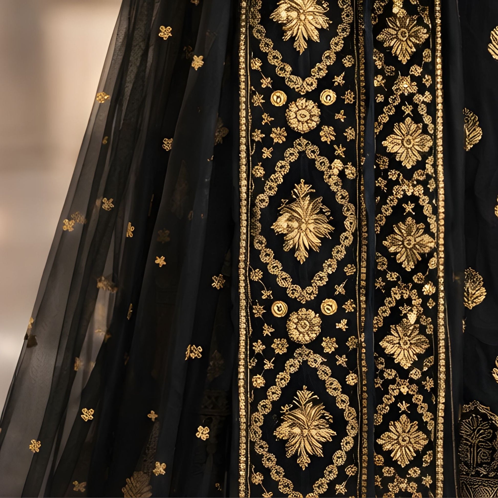 Black Gold Peshwas Coatie Style Suit | Luxury Festive Wear - A.L.A Collection
