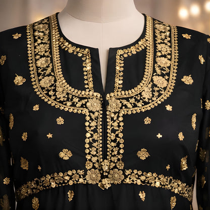 Black Gold Peshwas Coatie Style Suit | Luxury Festive Wear - A.L.A Collection