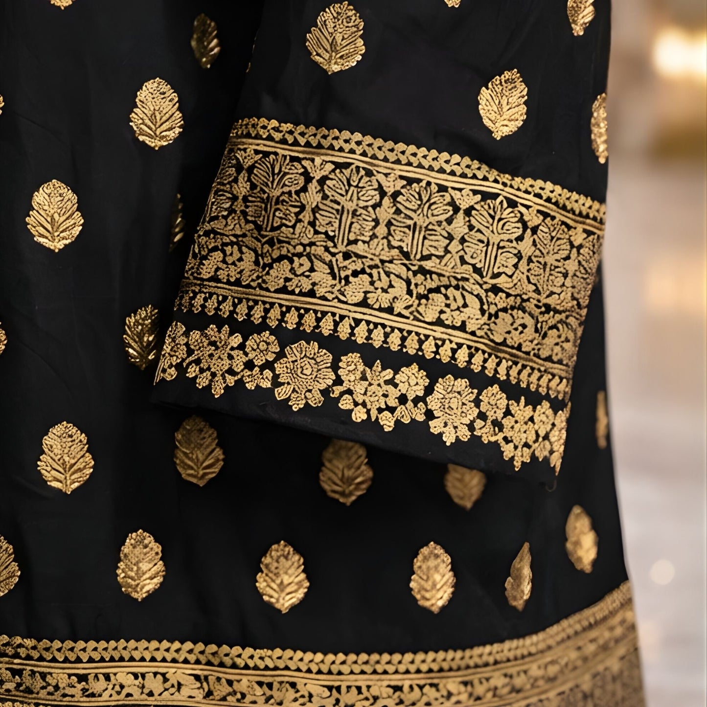 Black Gold Peshwas Coatie Style Suit | Luxury Festive Wear - A.L.A Collection
