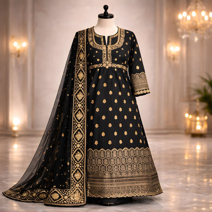 Black Gold Peshwas Coatie Style Suit | Luxury Festive Wear - A.L.A Collection