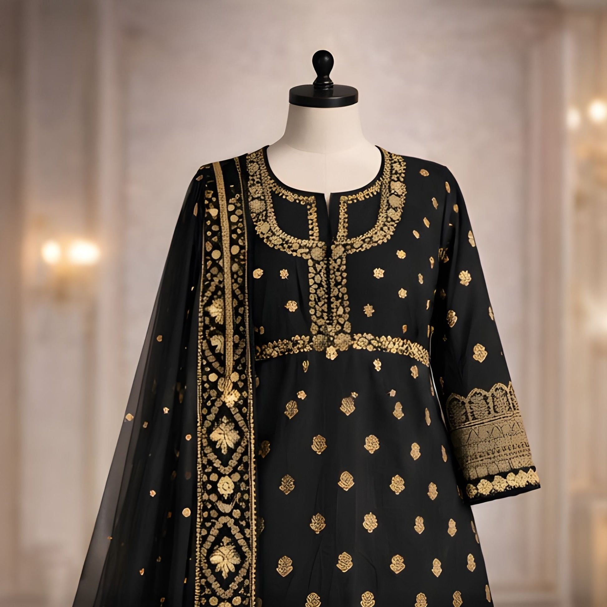 Black Gold Peshwas Coatie Style Suit | Luxury Festive Wear - A.L.A Collection