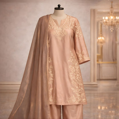 Blush Peach Silk 3 - Piece Embroidered Shalwar Kameez with Dupatta - A.L.A Collection