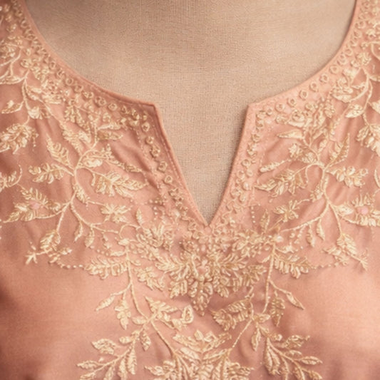 Blush Peach Silk 3 - Piece Embroidered Shalwar Kameez with Dupatta - A.L.A Collection