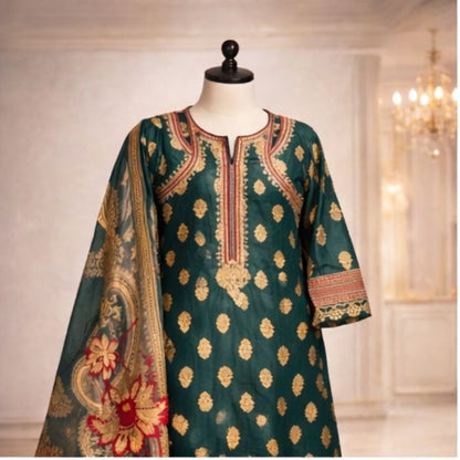 Emerald Green Silk Suit – 3 Piece Set - A.L.A Collection
