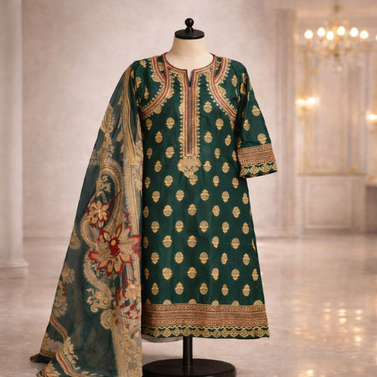 Emerald Green Silk Suit – 3 Piece Set - A.L.A Collection
