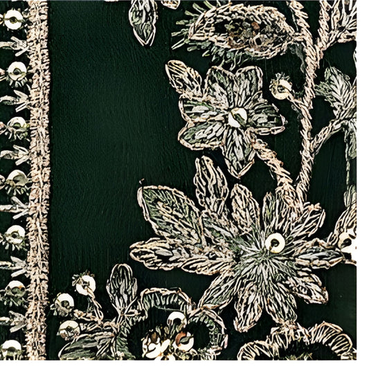 Emerald Green & Silver Silk 3 - Piece Plazo Suit - A.L.A Collection