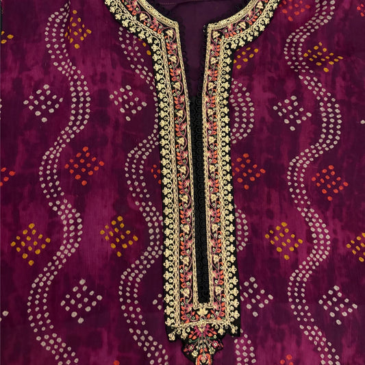 Ethnic Plum & Emerald 3 - Piece Embroidered Festive Salwar Kameez - A.L.A Collection