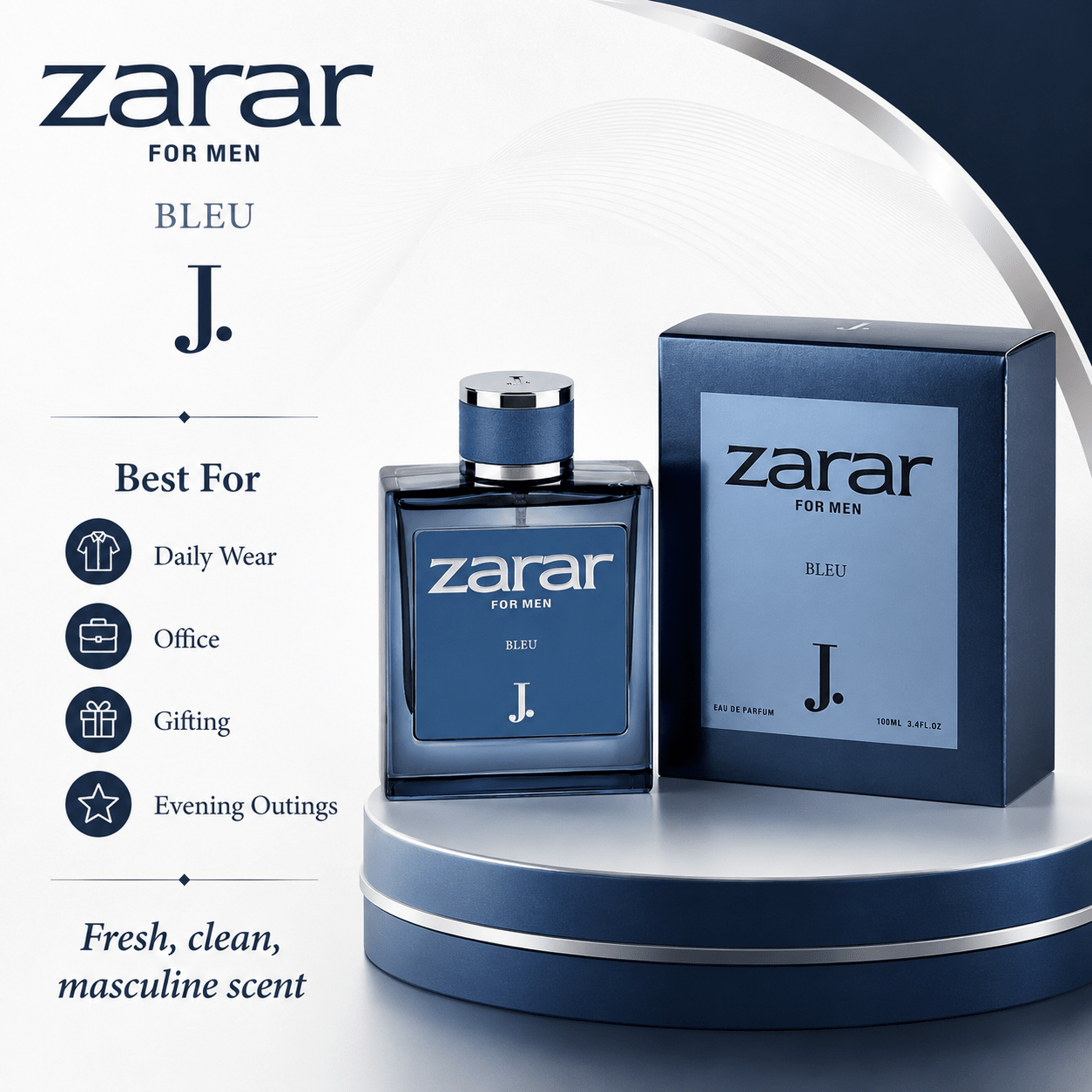 J. Zarar Bleu EDP for Men – 3.4 oz / 100 ml - A.L.A Collection