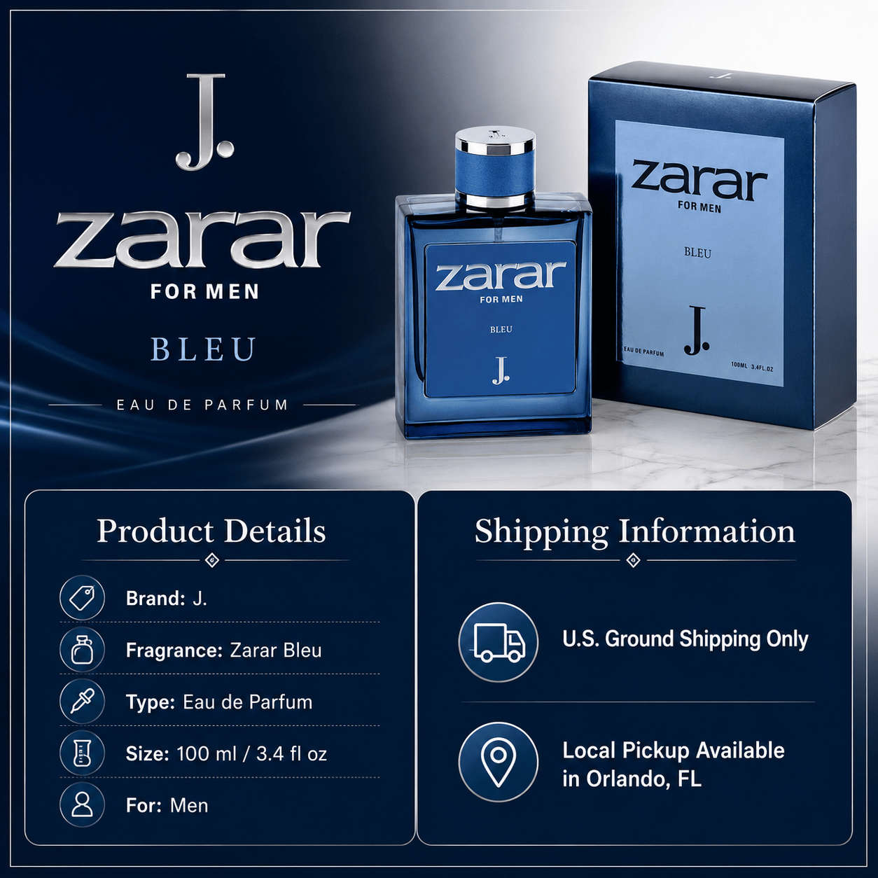 J. Zarar Bleu EDP for Men – 3.4 oz / 100 ml - A.L.A Collection