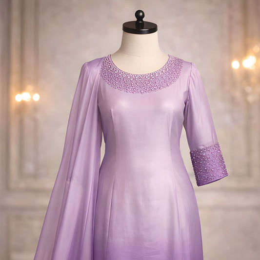 Lavender Ombre Silk 3 Piece Suit – Hand Embellished Trouser Kameez with Dupatta - A.L.A Collection