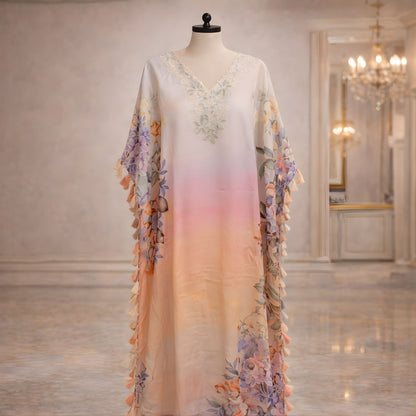 Luxury Modest Maxi Dress - Blush Floral Free Size Kaftan - A.L.A Collection