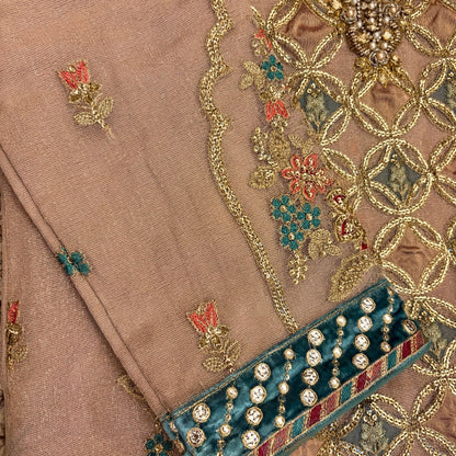 Luxury Zari Net Embroidered Suit – Heavy Hand Embellished - A.L.A Collection