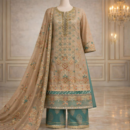 Luxury Zari Net Embroidered Suit – Heavy Hand Embellished - A.L.A Collection