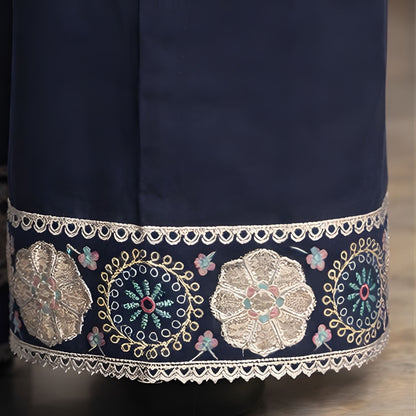 Navy Blue Block Print 3 - Piece Suit - A.L.A Collection