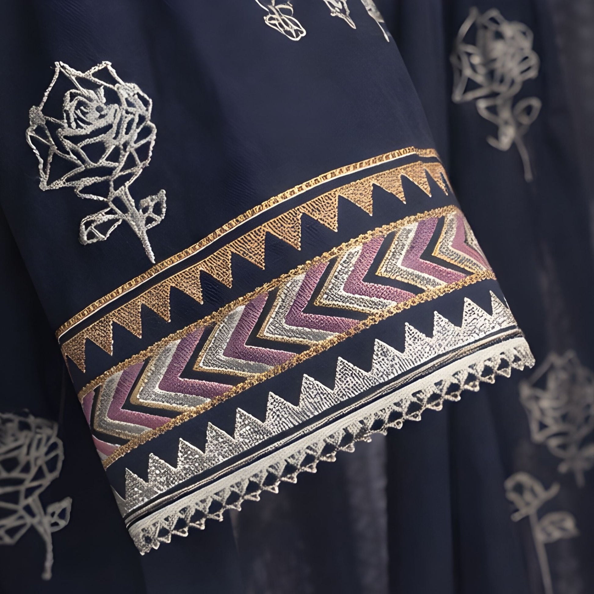 Navy Blue Block Print 3 - Piece Suit - A.L.A Collection