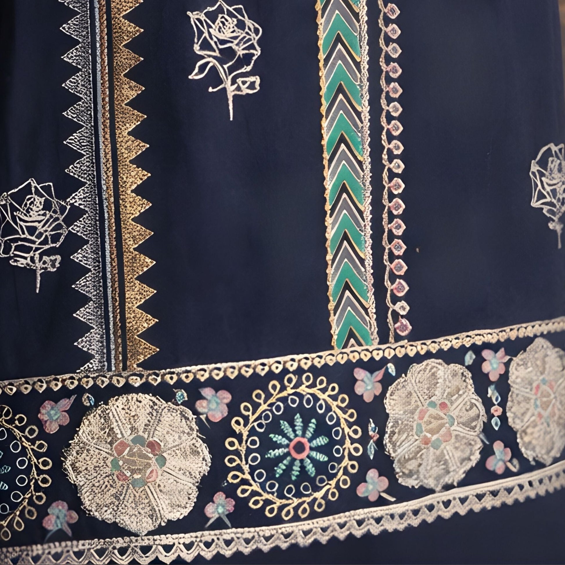 Navy Blue Block Print 3 - Piece Suit - A.L.A Collection