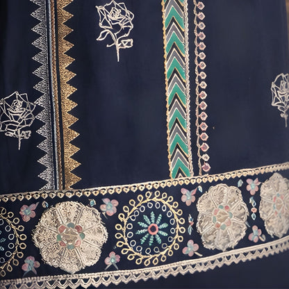 Navy Blue Block Print 3 - Piece Suit - A.L.A Collection