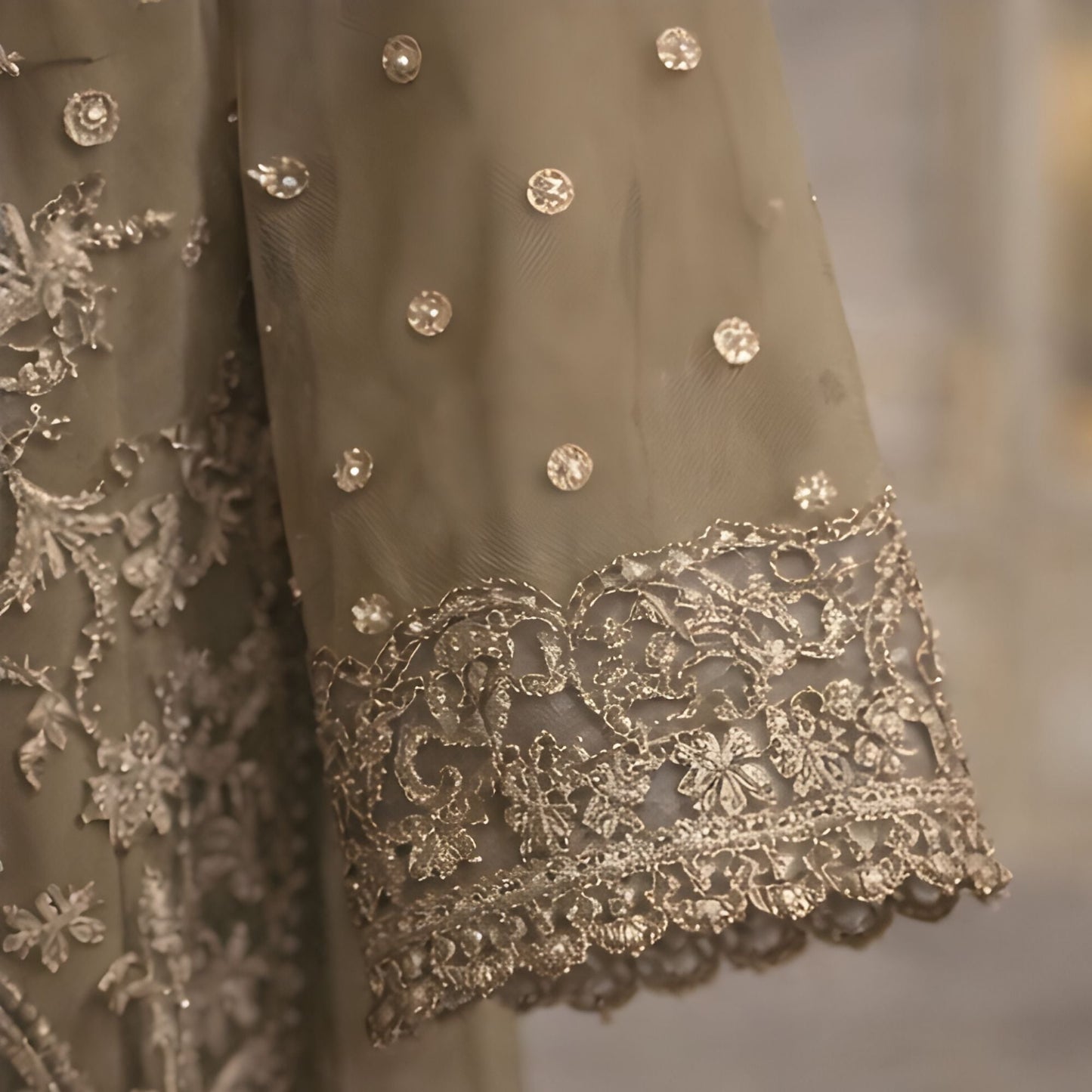 Olive Embroidered Net Maxi Gown - A.L.A Collection