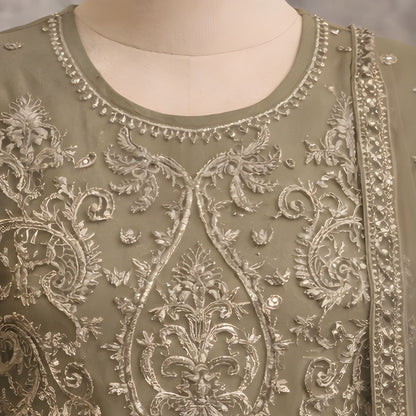 Olive Embroidered Net Maxi Gown - A.L.A Collection