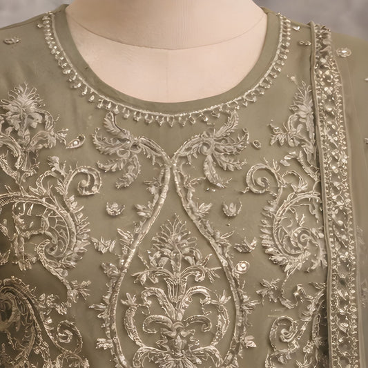 Olive Embroidered Net Maxi Gown - A.L.A Collection