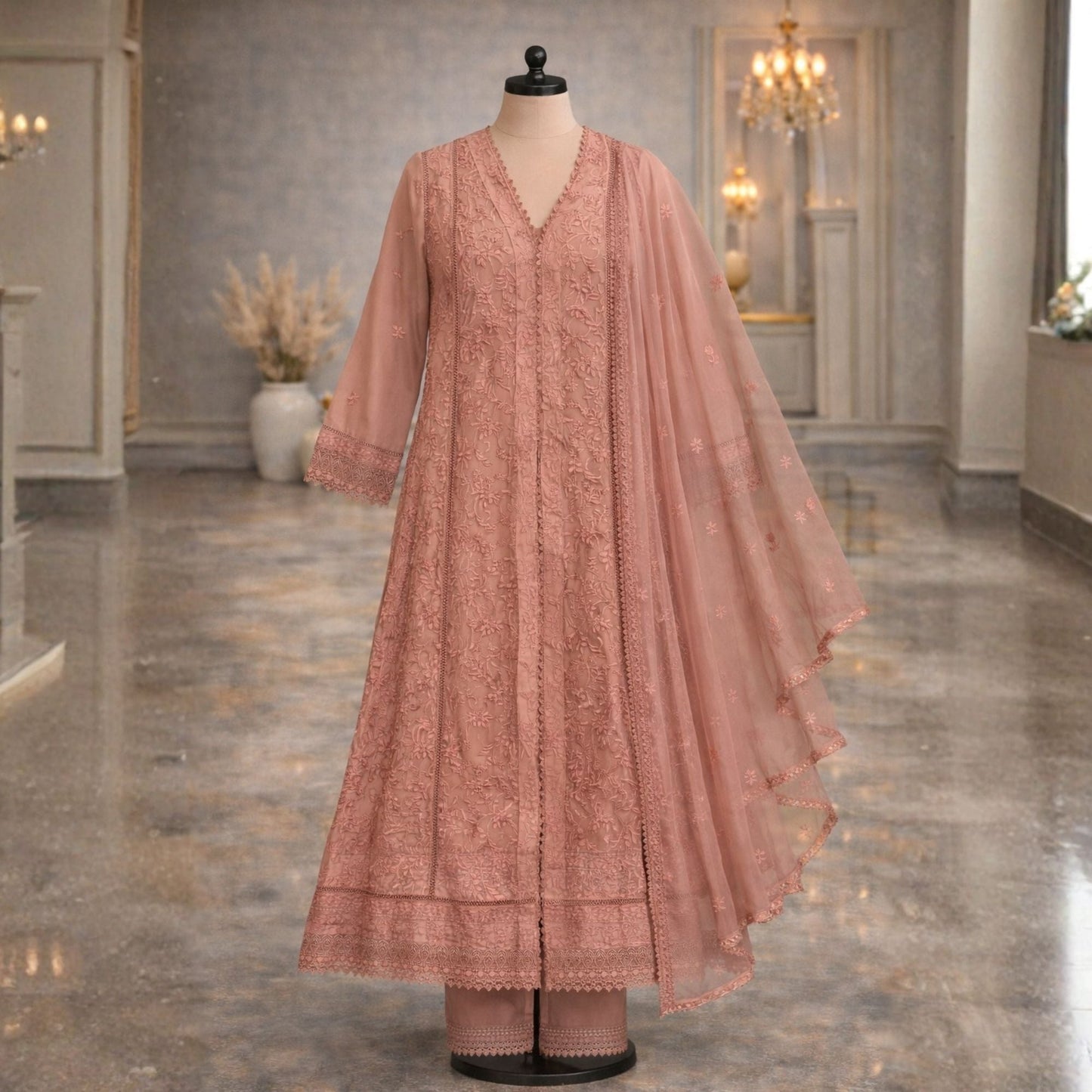 Peach A Line Embroidered 3 - Piece - A.L.A Collection