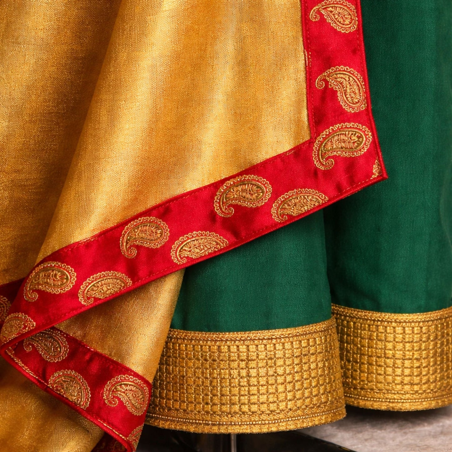 Red & Gold Silk 3 - Piece Shalwar Kameez with Plazo & Dupatta - A.L.A Collection