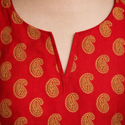 Red & Gold Silk 3 - Piece Shalwar Kameez with Plazo & Dupatta - A.L.A Collection