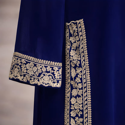 Royal Blue Chiffon Embroidered 3PC Suit - A.L.A Collection
