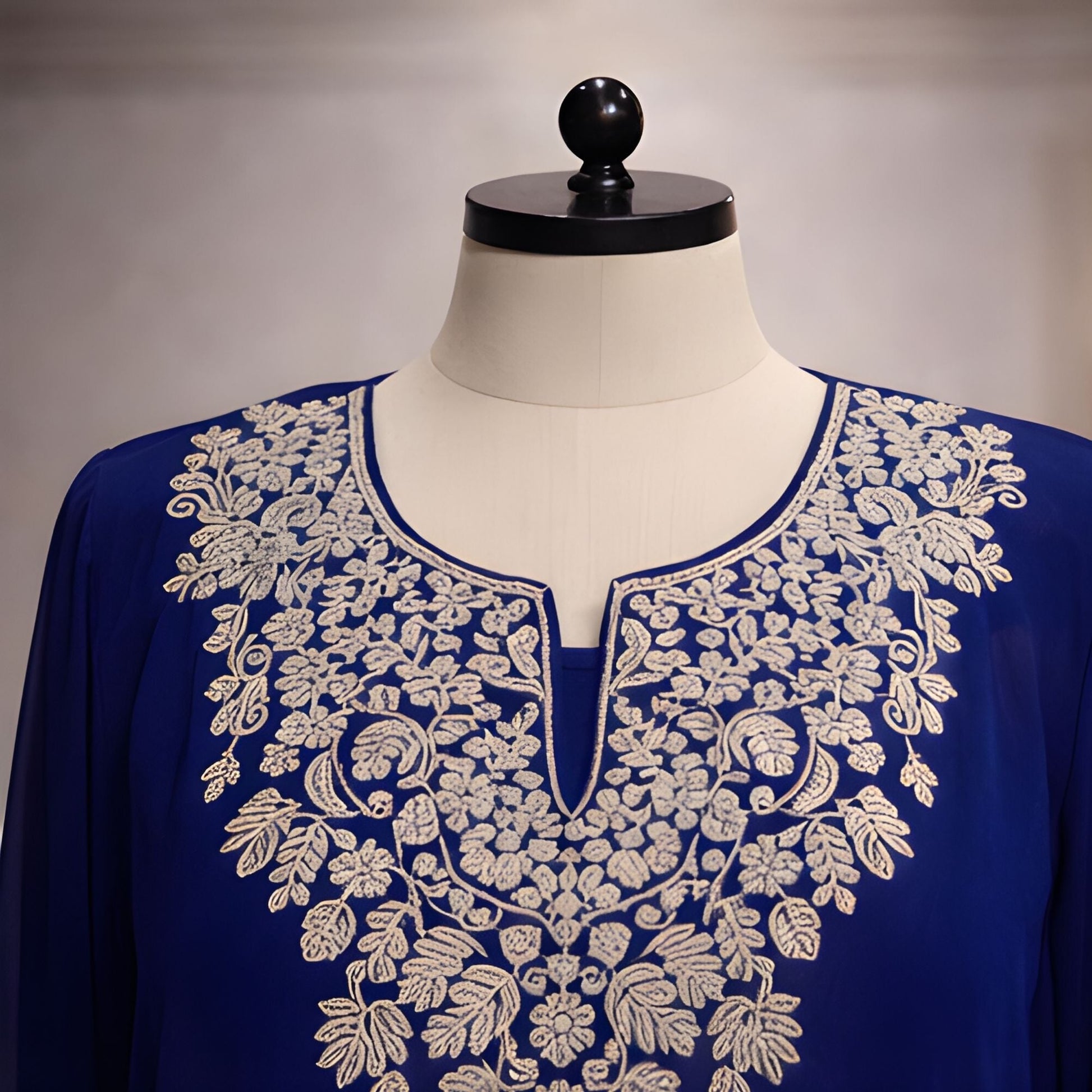 Royal Blue Chiffon Embroidered 3PC Suit - A.L.A Collection