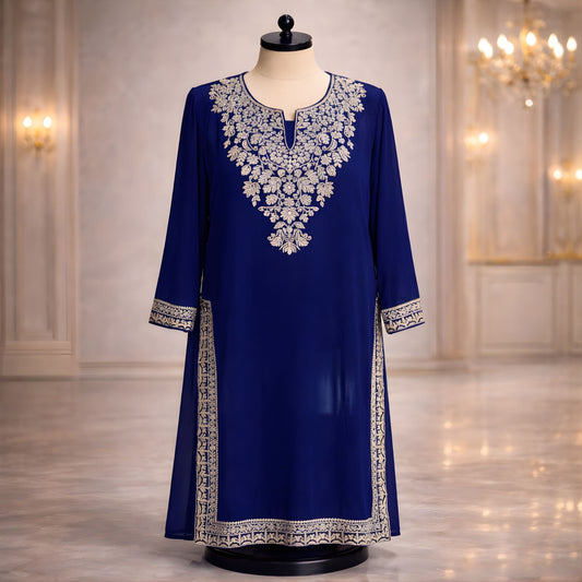 Royal Blue Chiffon Embroidered 3PC Suit - A.L.A Collection