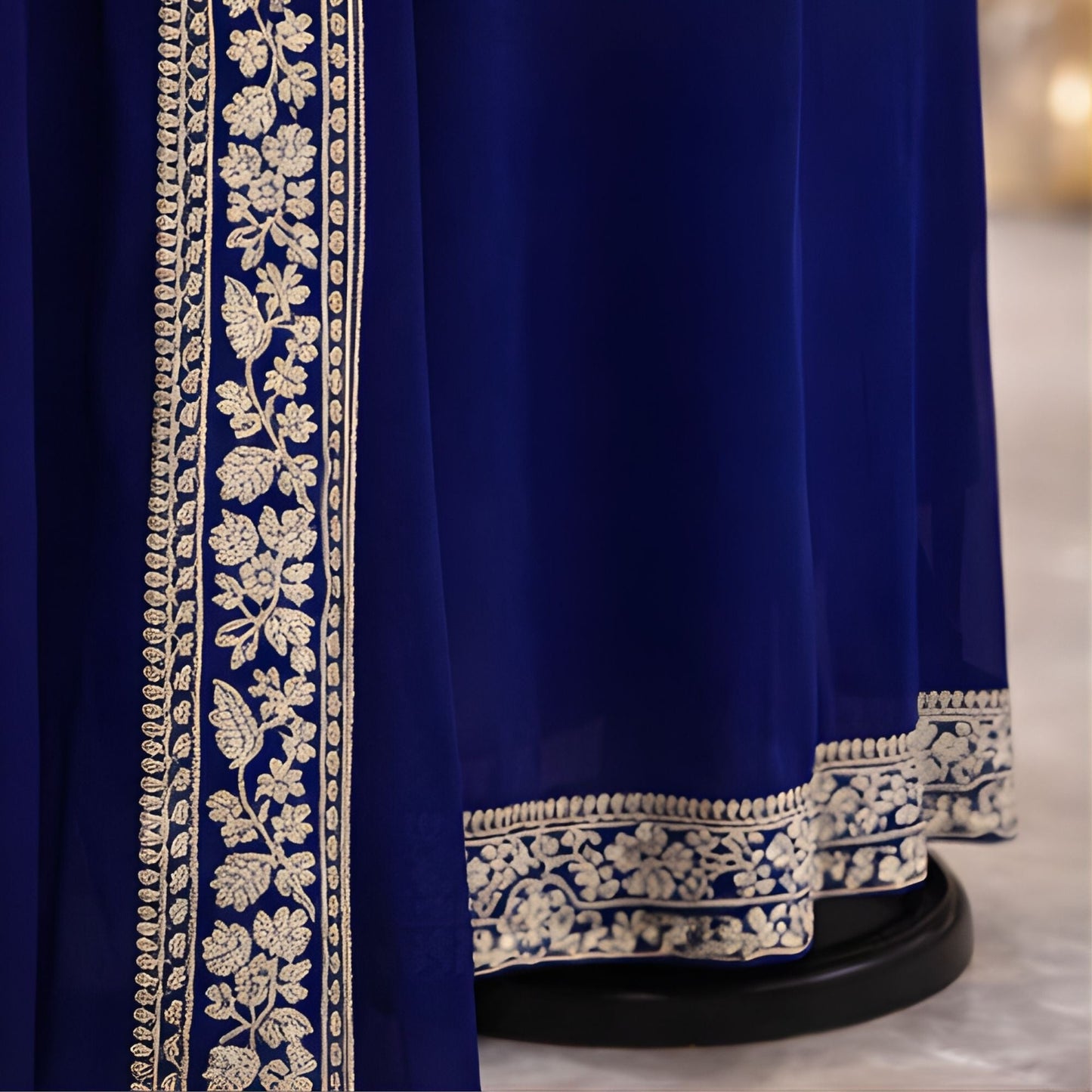 Royal Blue Chiffon Embroidered 3PC Suit - A.L.A Collection