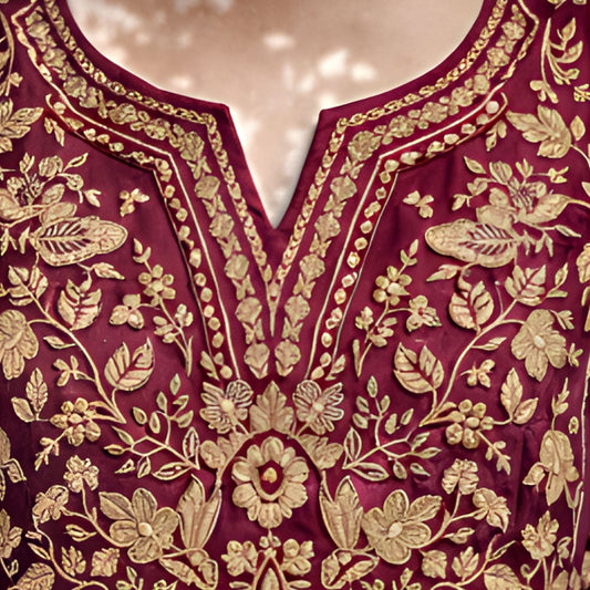 Zari Embroidered Royal Maroon - 3pc Suit - A.L.A Collection